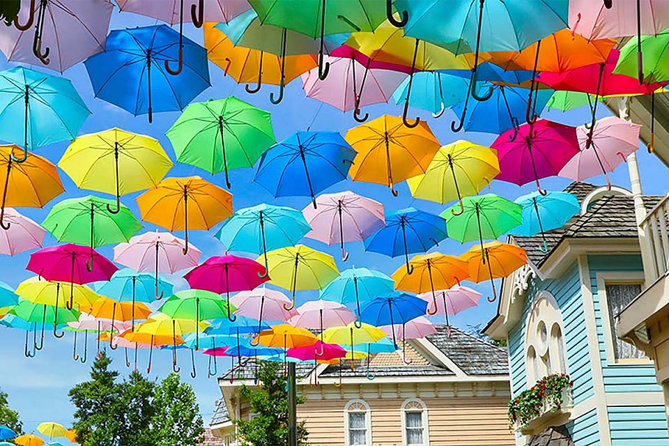 Brightly colored umbrellas at Dollywood.