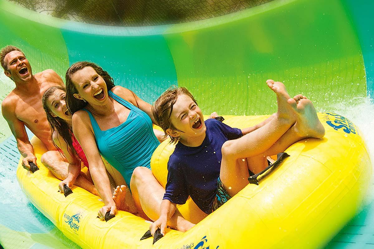 Ride a water coaster with the family.